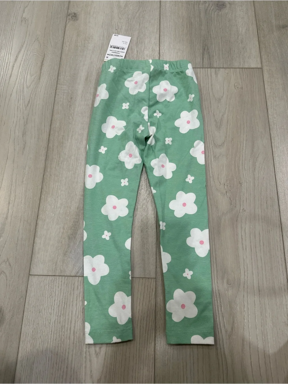 Tucker + Tate Green Floral Leggings with White Flowers and Pink Centers